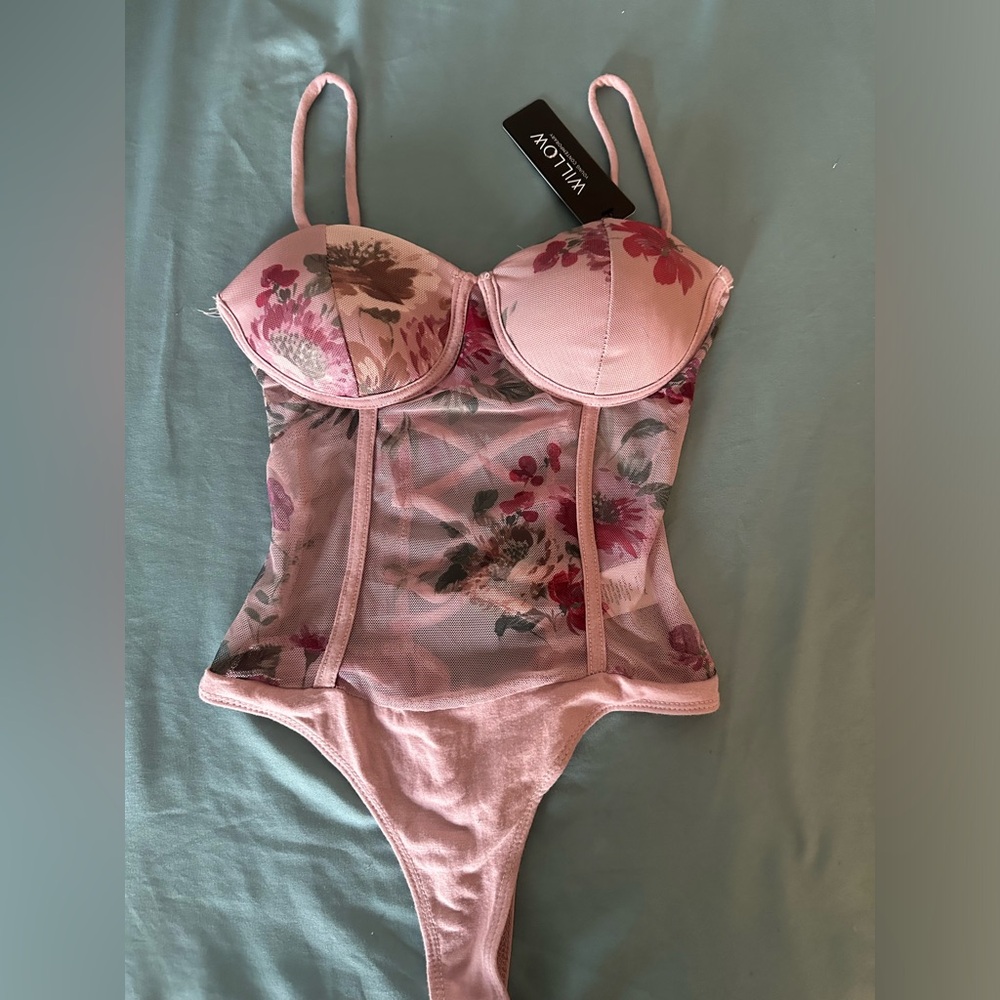 Pink floral corset bodysuit
